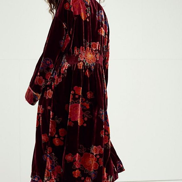 Free People Velvet “Wild Nights” Duster Jacket - Burgundy and Orange - Picture 8 of 9